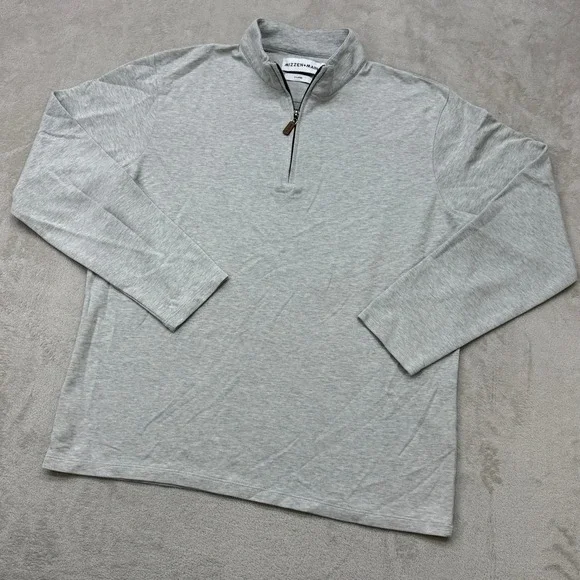 Mizzen+Main Quarter Zip Pullover Mens XL Grey Heathered Mock Neck Stretch Light