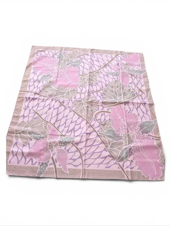 Vintage Thai Silk Scarf Pink Floral Print Made in Thailand 36x34