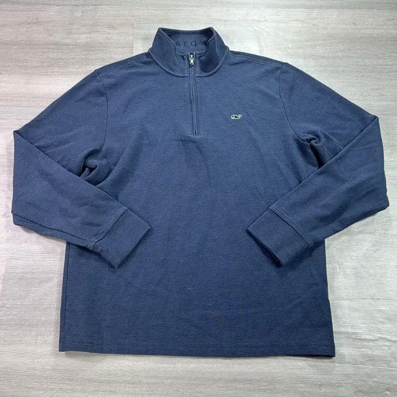 Vineyard Vines Sweater Mens Medium Blue Waffle Knit 1/4 Zip Mock Neck Pullover‎