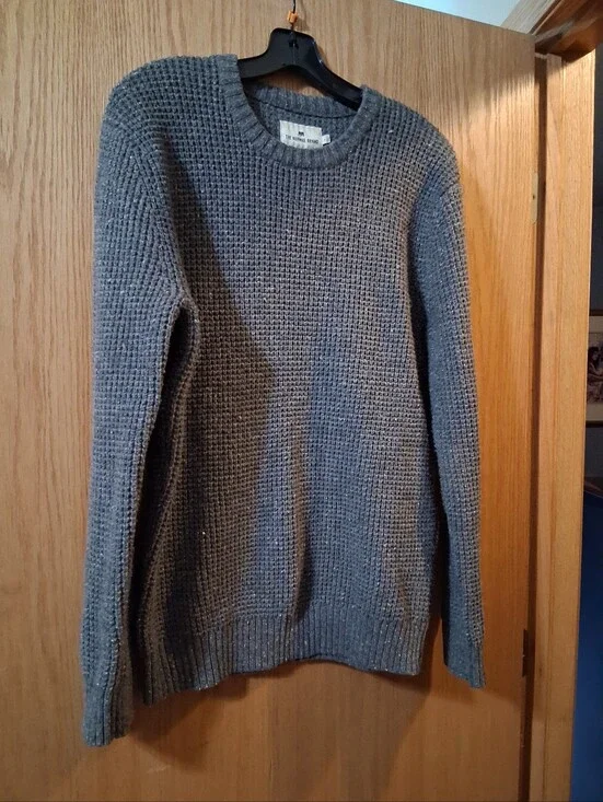 The Normal Brand Sweater, Chunky Knit Crewneck  Long Sleeve, Gray, Medium Mens