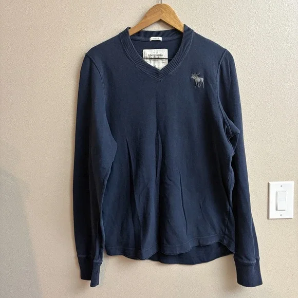 Y2K Abercrombie Fitch Mens XL Pullover‎ Muscle V Neck Crewneck Moose Preppy