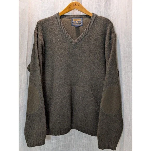 Vintage Woolrich V Neck 100% Shetland Wool Sweater With Elbow Patches (M/L?)