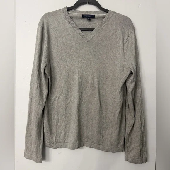 Banana Republic Silk Cashmere Blend Mens Medium Gray V-neck Lightweight Knit Top