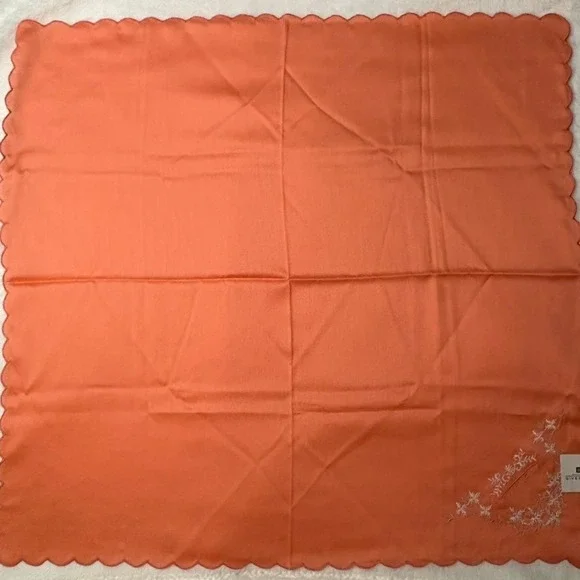 Vtg GIVENCHY Scarf Handkerchief Floral Embroidery Cotton Orange White 19.5
