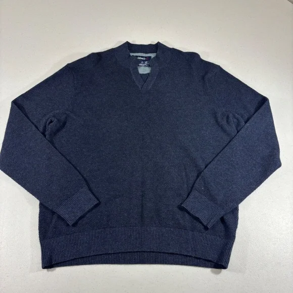 Johnnie-O Esteban Navy Blue Merino Wool Cashmere Blend Notch V-Neck Sweater Sz L
