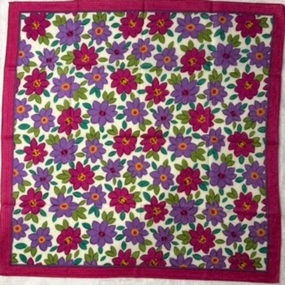 Vtg GIVENCHY Scarf Handkerchief Floral Pink Purple 18.5
