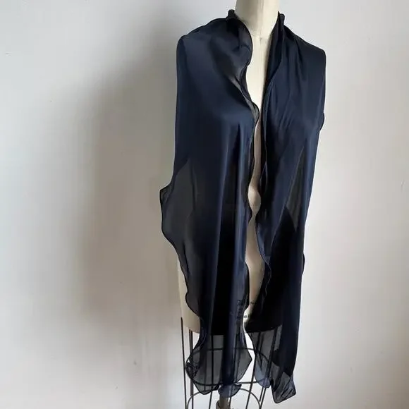 GIORGIO ARMANI Navy Silk Ruffle Scarf