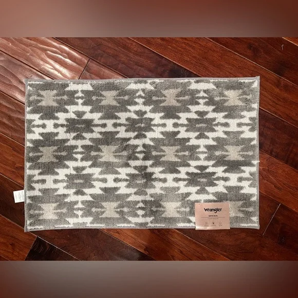 Wrangler Black, White, Tan Geometric Bath Mat/Rug