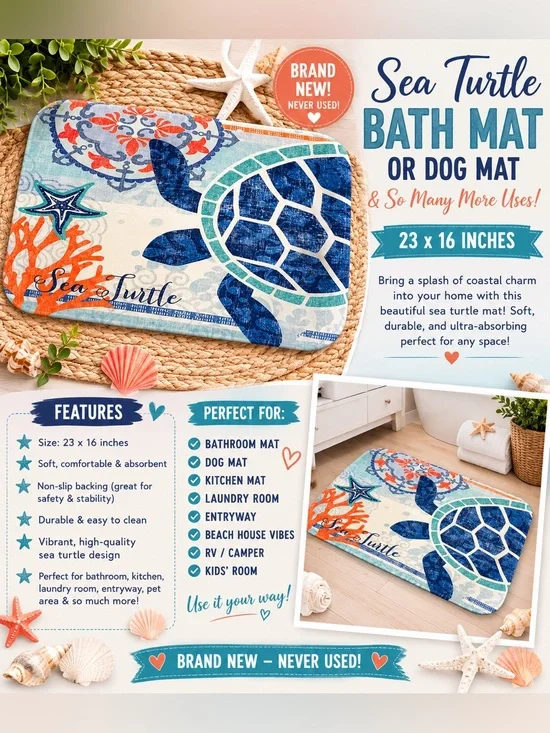 Bath Mat-Sea Turtle – Blue / Teal Coastal Design