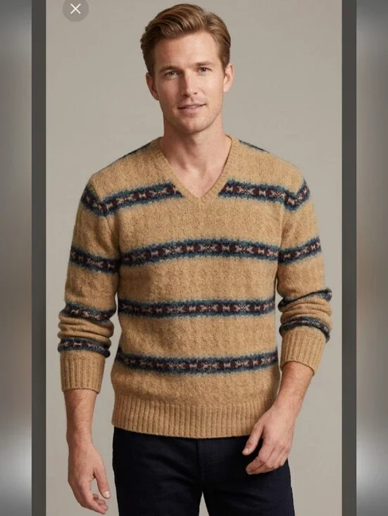Polo by Ralph Lauren Vintage Hand Knit Camelhair/Wool Tan Sweater Men's Sz Large