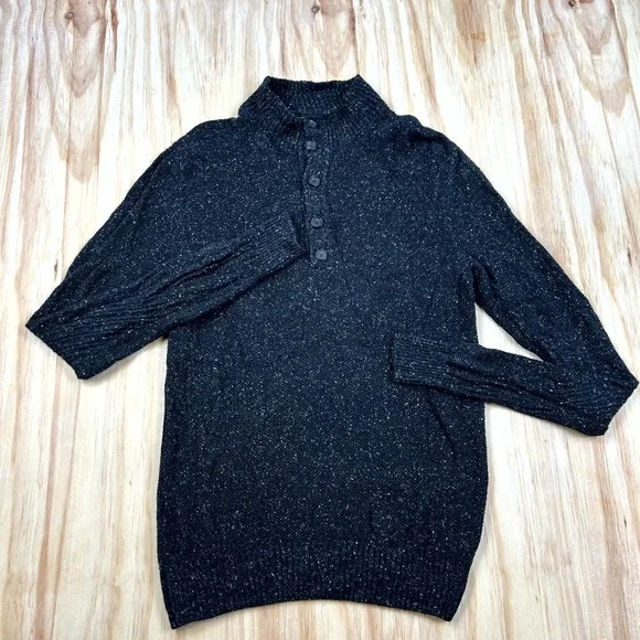 Billy Reid Henley Sweater Men Medium Heather Blue Silk Blend Knit Mock Neck Cozy