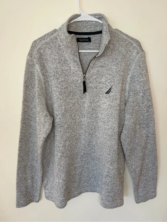 Nautica Men's Heather Gray Half-Zip Pullover Sweater size Large logo polyester