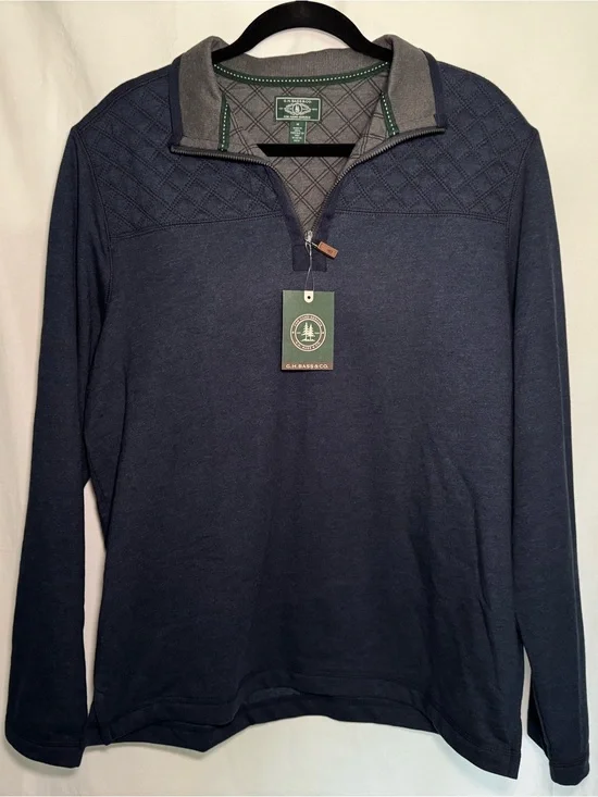 NWT G.H. Bass & Co. Quilted Quarter-Zip Fleece Pullover Navy Size M