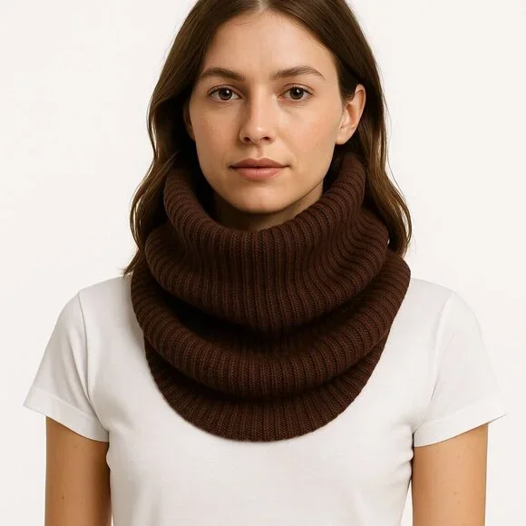 RTA Ivye Brown Tube Scarf Knit Ribbed Snood Wrap NWT