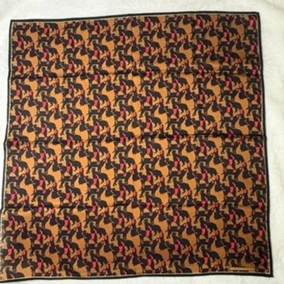 Vtg BURBERRY Scarf Handkerchief Dog Motif Tan Black Red 19
