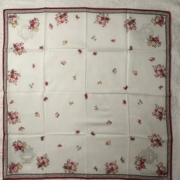 Vtg CHRISTIAN DIOR Scarf Handkerchief Floral Rose White Red 19
