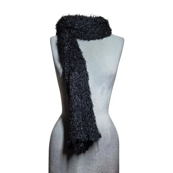 Black Metallic Fuzzy Scarf