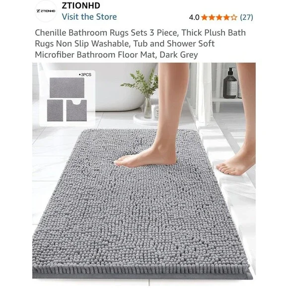 Chenille Bathroom Rugs Sets 3 Piece, Thick Plush Bath Rugs Non Slip Washable,...