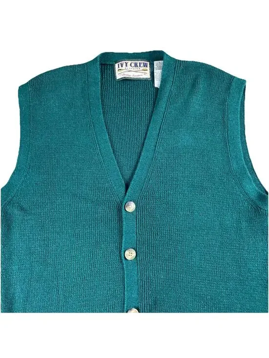 Ivy Crew Sweater Vest Cardigan Cotton Ramie Blend Men's Large Green