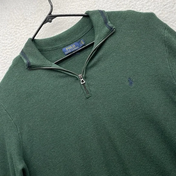 Polo Ralph Lauren Sweater Mens XL Green 1/4 Zip Pima Cotton Preppy Pullover Knit