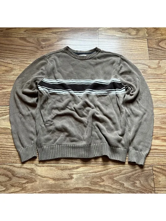 Vintage St. John's Bay Y2K Brown Cotton Striped Sweater Retro Surf Grunge