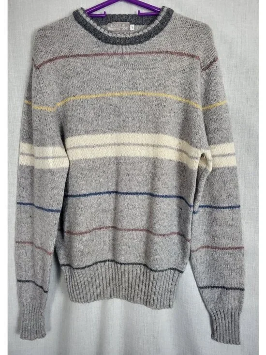 VTG 100% Wool Knit Sweater Loft & Brownstone Y2K Gray Men's L Large Casual Nice