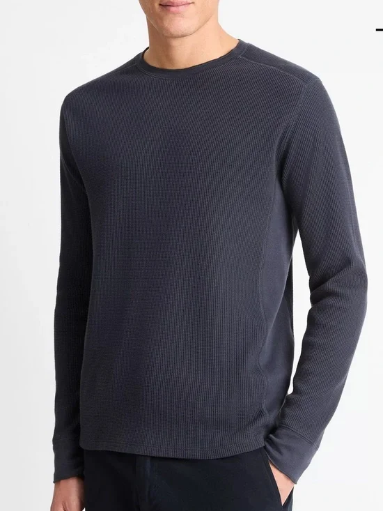 Vince Men’s Crewneck Pima Cotton Blend Thermal Long Sleeve Pullover. Size Medium