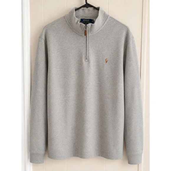 Polo Ralph Lauren Mens Estate Rib Quarter Zip Pullover Heather Grey XL