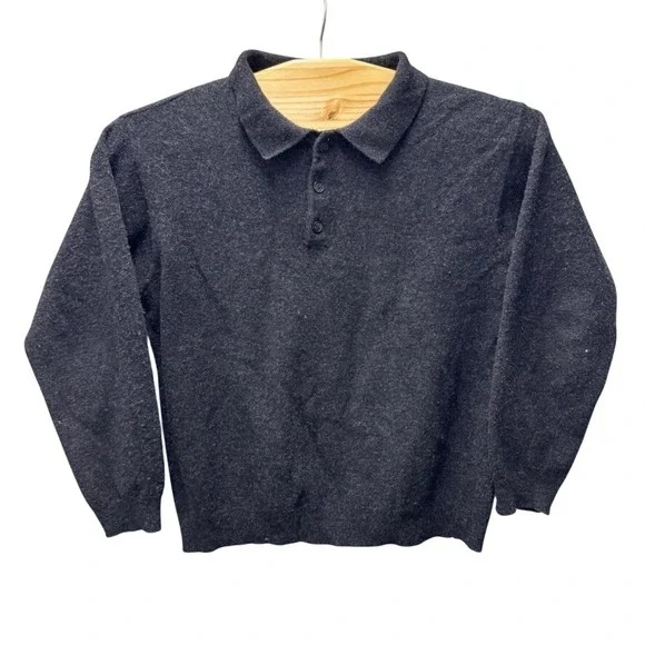 GH Bass & Co Mens XL Lambswool Polo Sweater Charcoal Gray Long Sleeve Knit