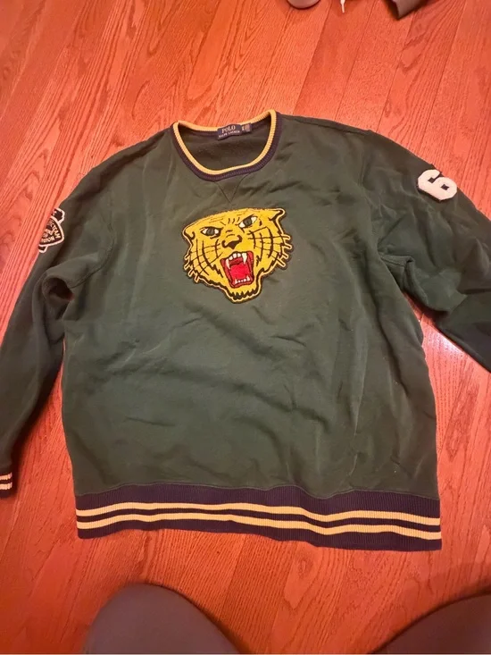 Polo by Ralph Lauren Green Crewneck Sweater with Yellow Tiger Patch