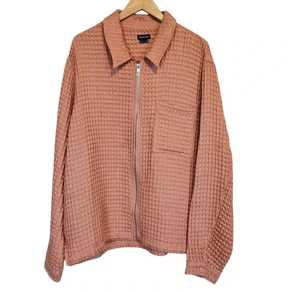 Urban Outfitters Standard Cloth Waffle‎ Knit Zip Shirt Peach Men's XXL NWT FLAW