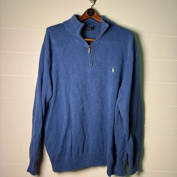 Polo Ralph Lauren Quarter Zip Sweater Heathered Blue Sz 3XLT Tall