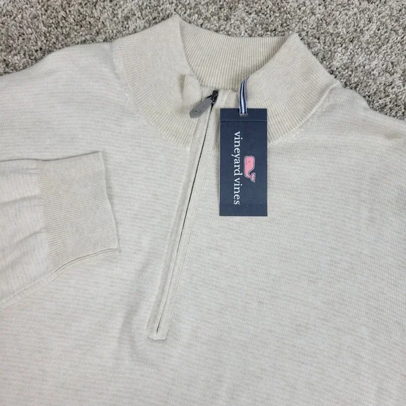 NWT Vineyard Vines Mens XL Stone Thaxter Stripe Cashmere Quarter Zip