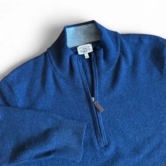 Faherty navy blue quarter 1/4 zip sweater pullover size medium