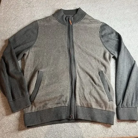 Tommy Bahama Men's M Diamond Springs Full Zip Sweater Jacket Gray Knit Cotton