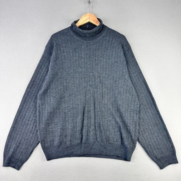 Vintage Brooks Brothers Turtleneck Sweater‎ Mens XL Grey Extrafine Merino Wool