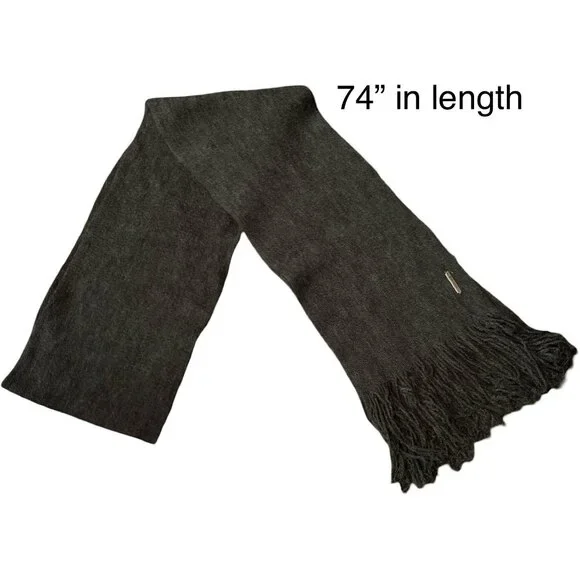 Smartwool Gray Merino Wool Blend Knit Rectangle Scarf Fringe Logo Accent Winter