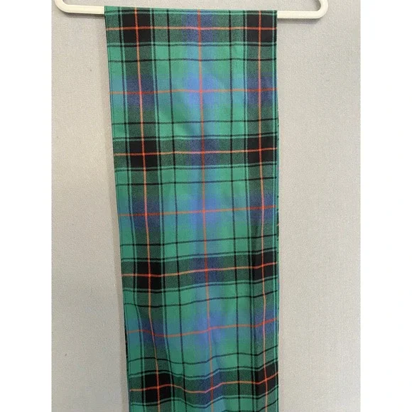 Lochcarron Scotland Scarf Green Blue Orange Tartan Plaid 100% Pure Wool Fringe