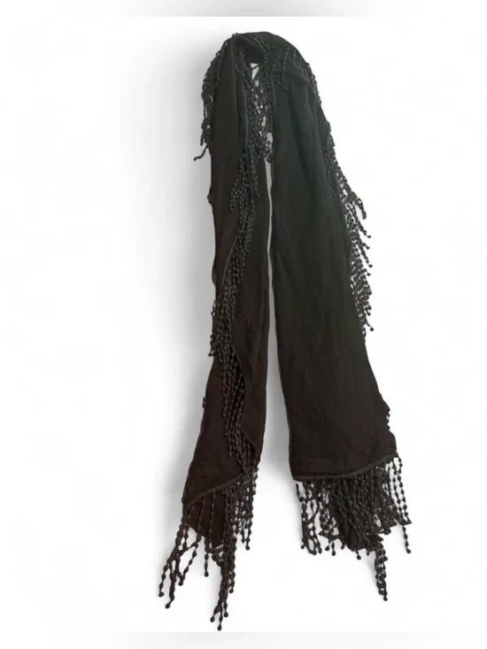 Chico's Black Fringe Open Knit Scarf