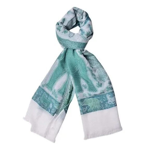 Scarf with Fringes Animal Pattern Green