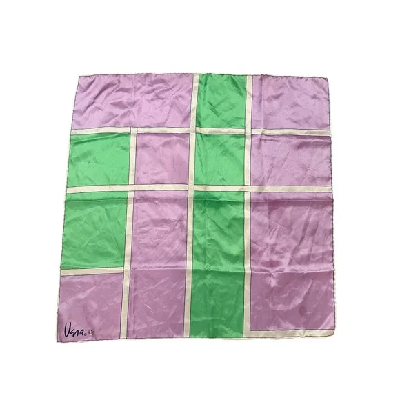 Vana Vintage Square Scarf Purple Green Geometric Colorblock Silk Like 26in