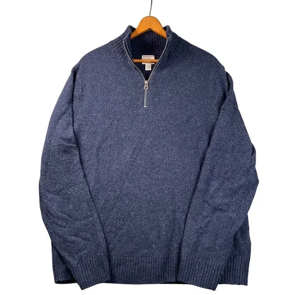 J.Crew Rugged Merino Quarter Zip Sweater Mens Large Navy‎ Blue Excellent Knit