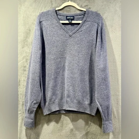 Lands End 100% Pure Lambswool Mens V-Neck Blue Sweater Pullover Size M