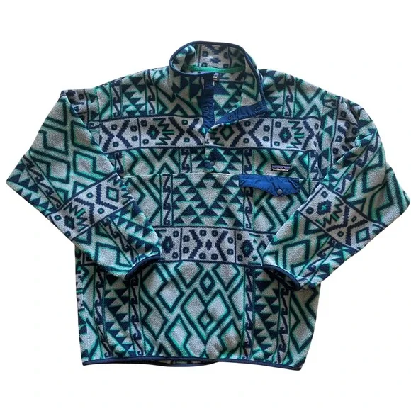 Patagonia Synchilla Snap-T Fleece Pullover Mens Lg Montana Siete Aztec Blue Grey