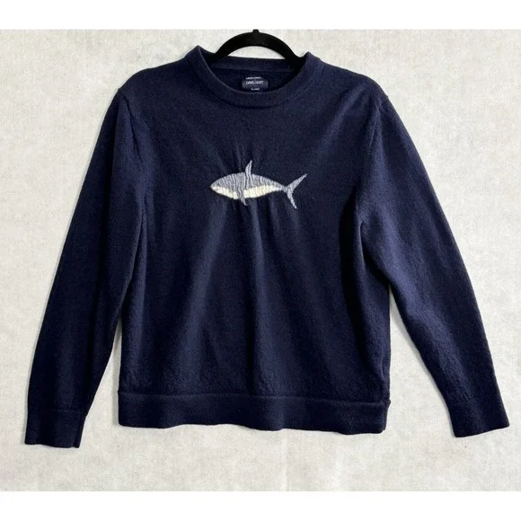 UNTUCKIT Men Frappato Shark Merino Wool Pullover Sweater Sz XL Navy Blue 4-9