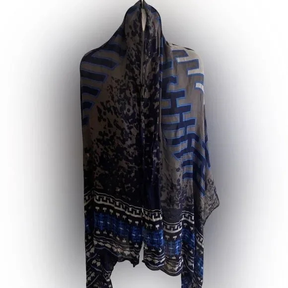 Nordstrom Wool Blend Scarf -37 x72 blue , gray , black , wool cotton , tags off