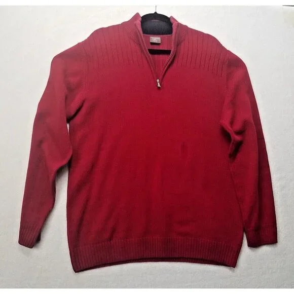 Great Northwest red cable knit sweater men's XL cotton blend 1/4 zip long sleeve