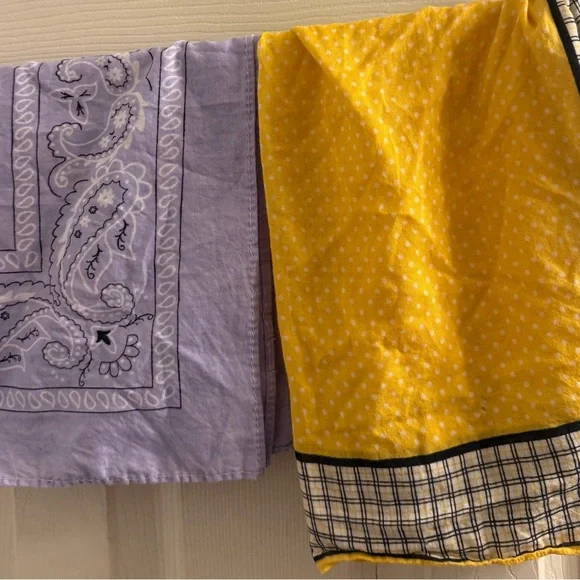Yellow and Purple Paisley and Polka Dot Scarf