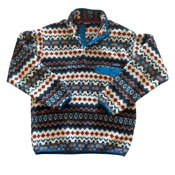 Patagonia Synchilla Snap-T Fleece Pullover Men Med Cliff Underwater Blue Red