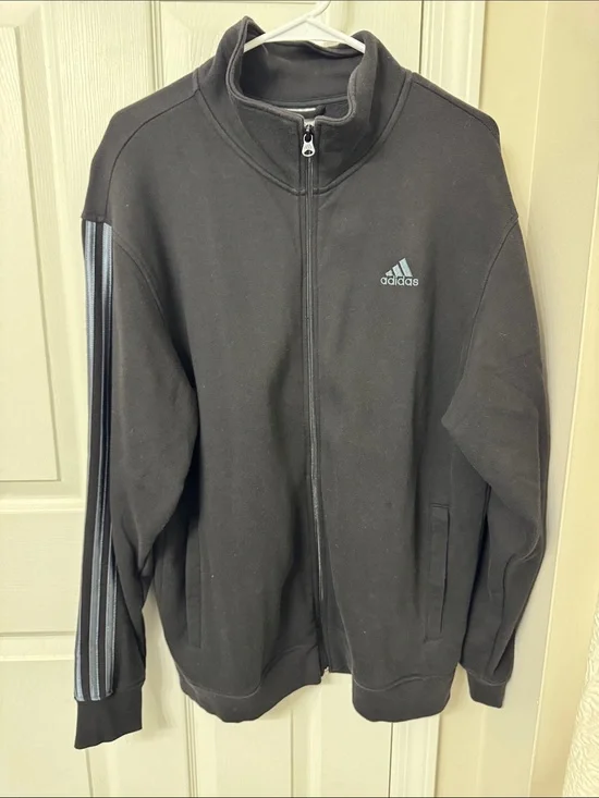 adidas Black Full-Zip Men’s Track Jacket with Gray Stripes